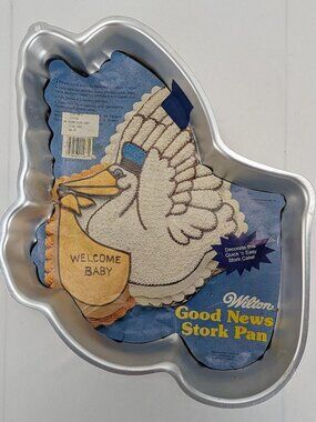Vintage Wilton Cake Pan Good News Stork 502-3851 Korea 1983 Baking Birthday